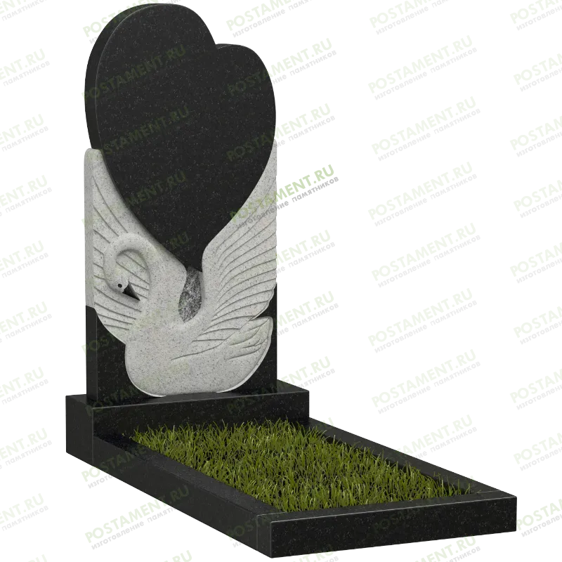 Памятник с лебедем и сердцем на могилу