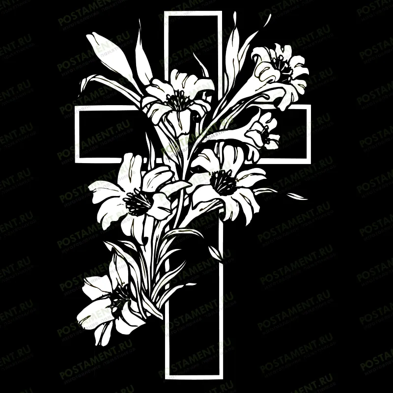 крест с цветочками на памятник гравировка 93063