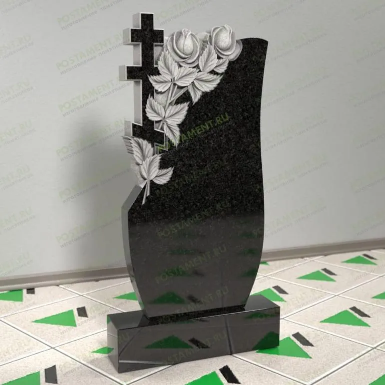 Памятник с розами и крестом 12560