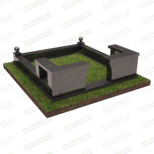 Цоколь на могилу с угловыми скамейками 22138