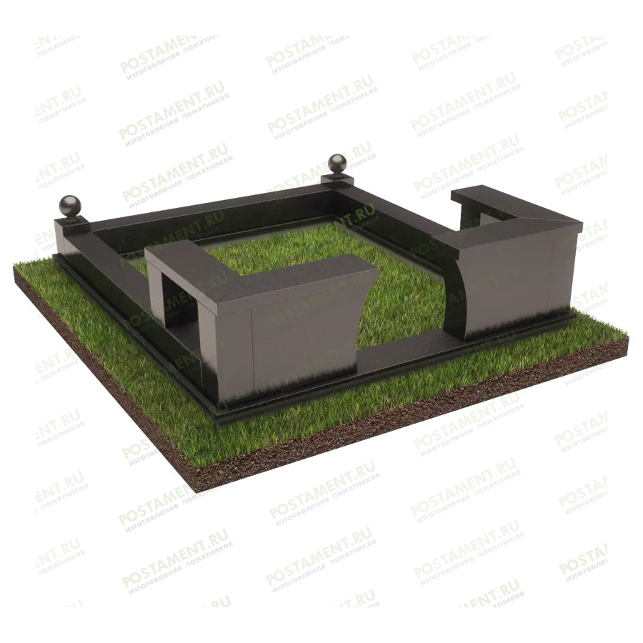 Цоколь на могилу с угловыми скамейками 22138