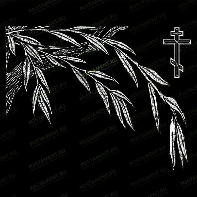 Плакучая ива с крестом на памятник из гранита