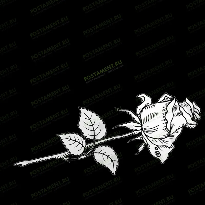 цветок роза на памятник с листочками 91003