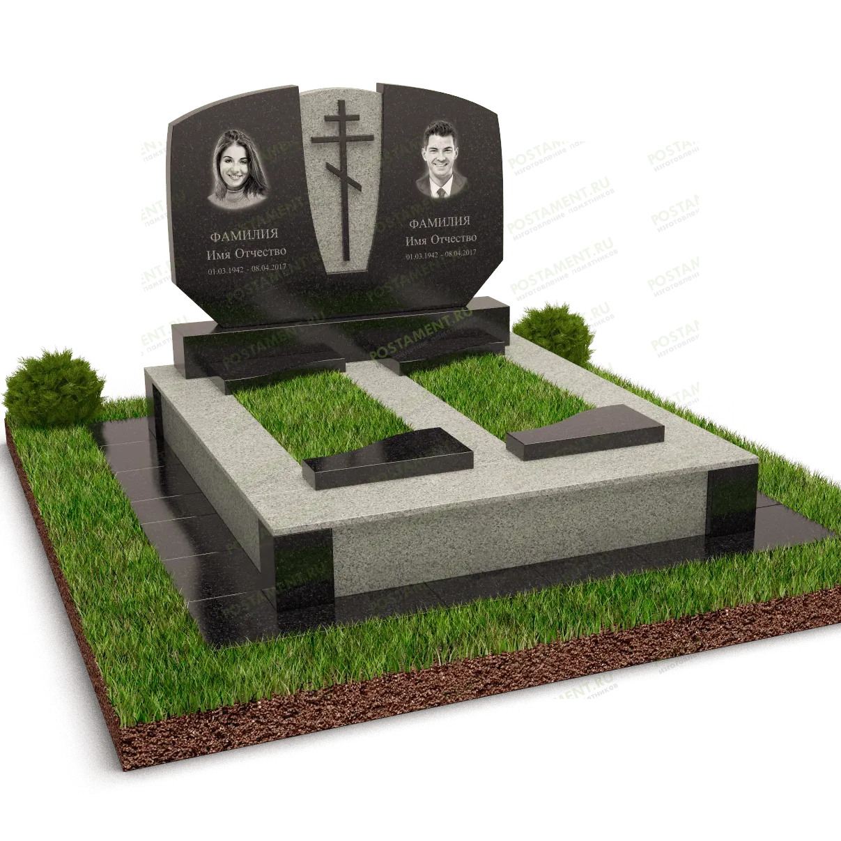 Двойной памятник с высокой надгробной плитой 18873