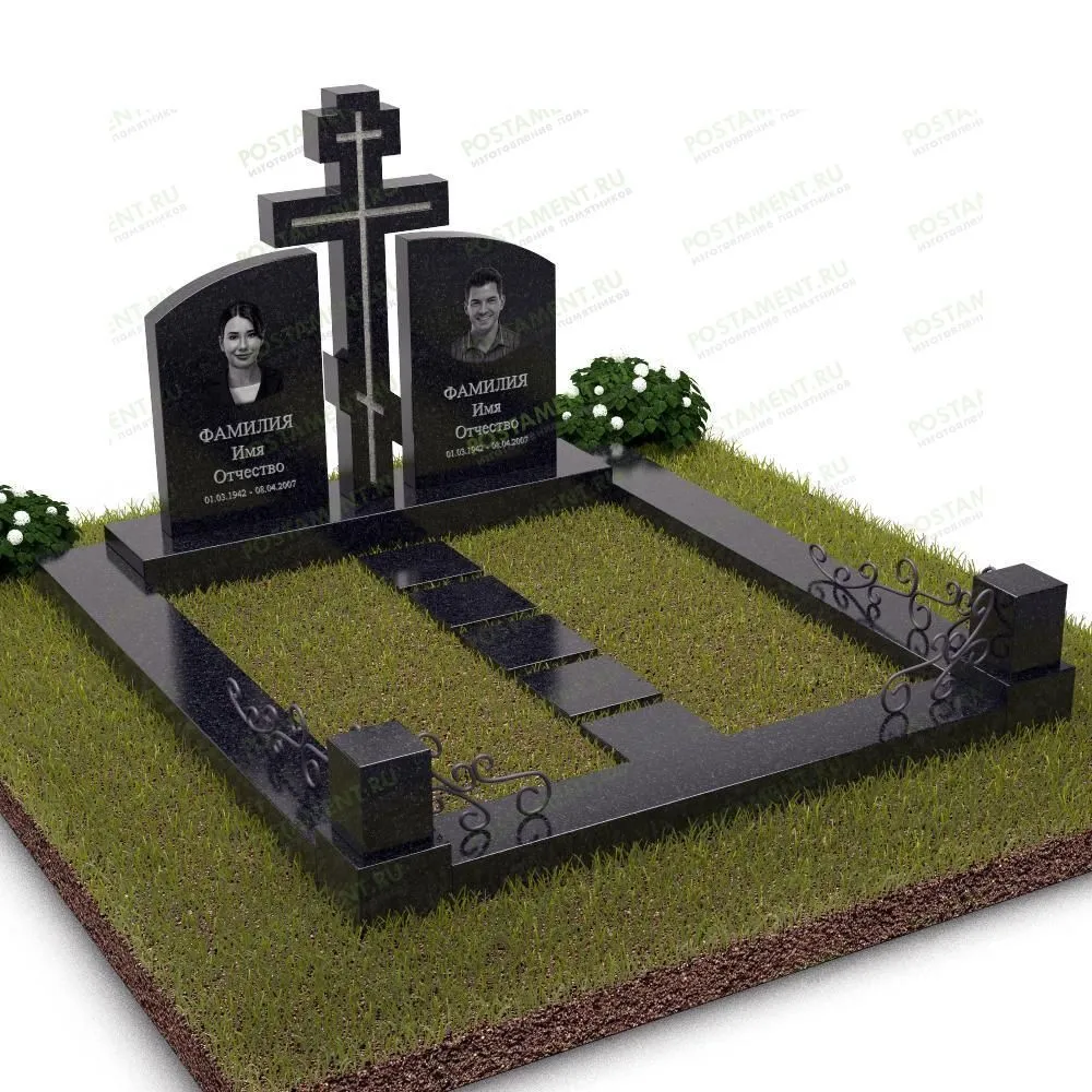 2 памятника с крестом на общей тумбе 18829
