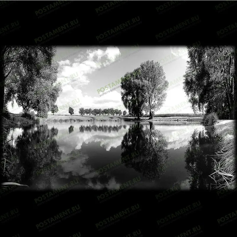 Гравировка пруда на памятник из гранита