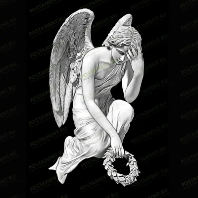 Скорбящий ангел в венком на памятник