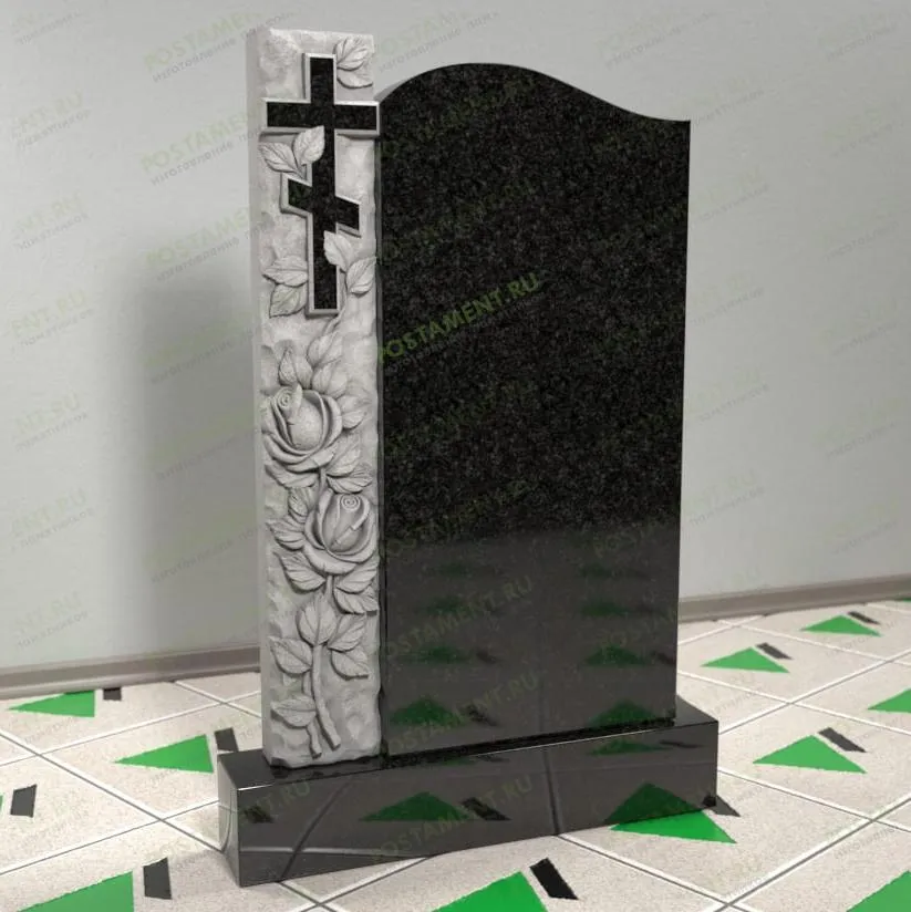 Памятник с розами и крестом 12605