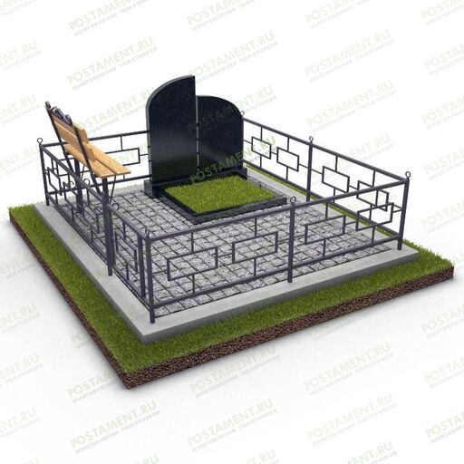 Комплекс из гранита с тротуарной плиткой и оградой 18812