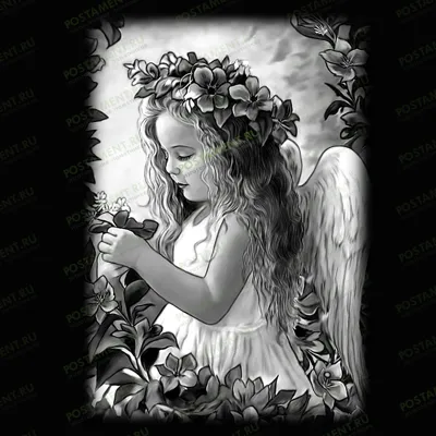 Картинка ангелочка с венком в волосах для украшения детского памятника