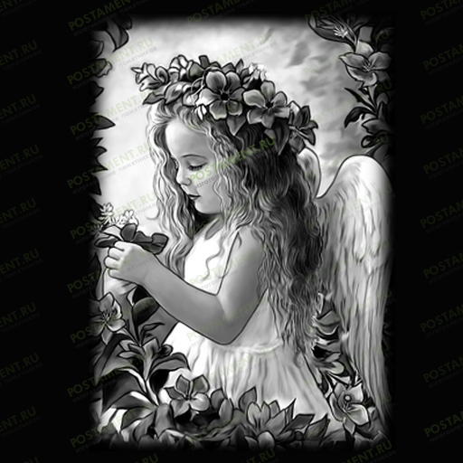 Картинка ангелочка с венком в волосах для украшения детского памятника