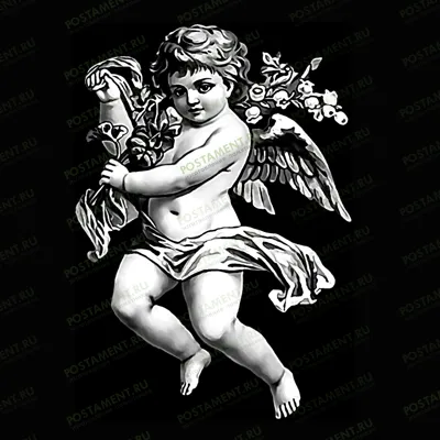 Ангелок с цветами для гравировки на памятник