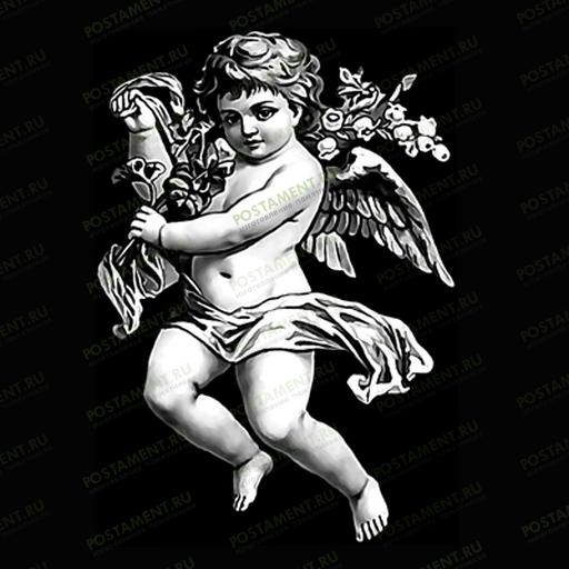 Ангелок с цветами для гравировки на памятник