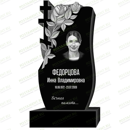 Оформление памятника с розами и крестом 95346