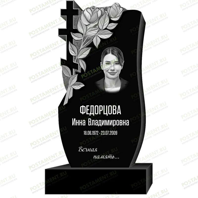 Оформление памятника с розами и крестом 95346