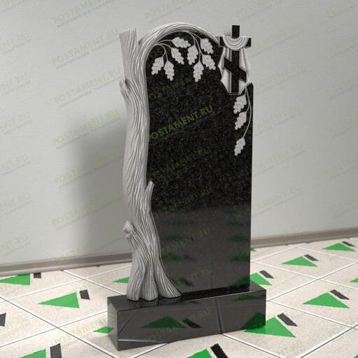 Памятник с дубом и крестом на могилу из гранита