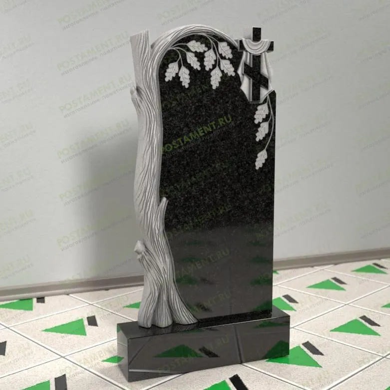 Памятник с дубом и крестом на могилу из гранита