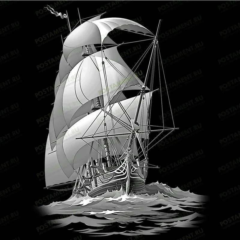 Бриг с парусами для нанесения на памятник моряку