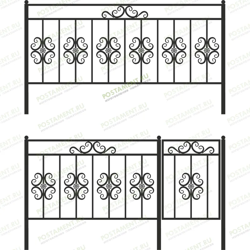 Высокая металлическая ограда на могилу 33010