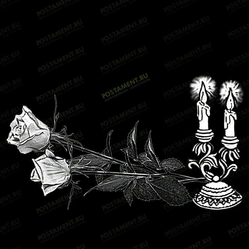 нижнее оформление на памятник  свечи с розами гравировка 92036