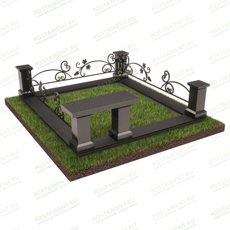 Гранитная ограда с лавочкой на могилу 22153
