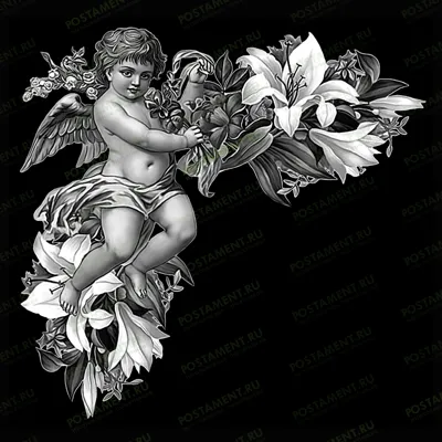 Ангелок с цветами для гравировки на граните