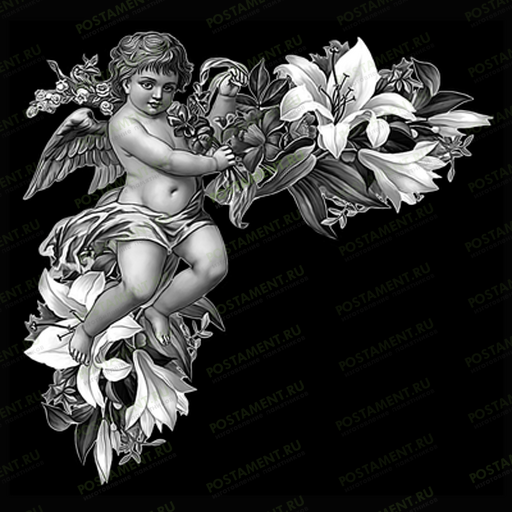 Ангелок с цветами для гравировки на граните