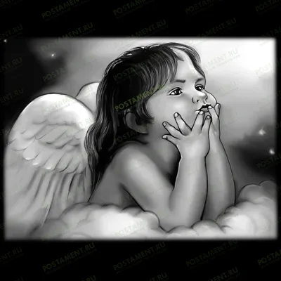 Ангел на облаке на памятник рисунок