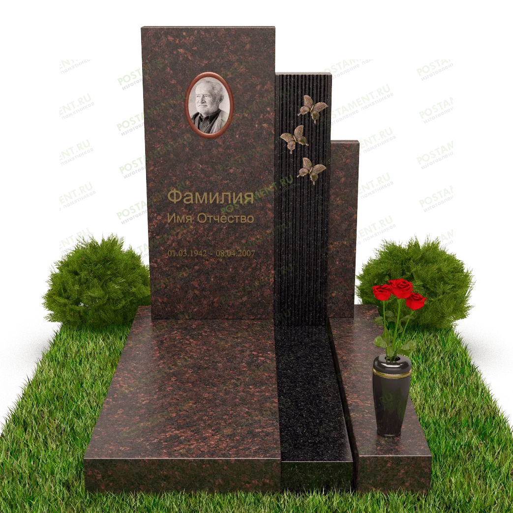 Гранитный комплекс с бронзовыми бабочками 18879