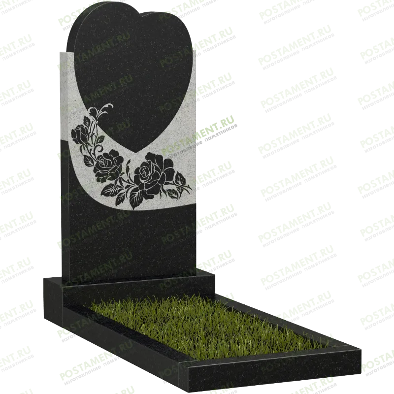 Памятник сердце с цветами гравировка